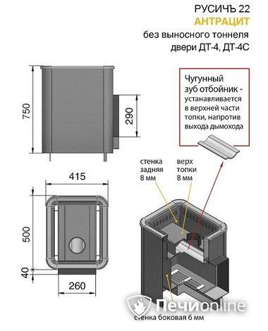 Дровяные печи-каменки Везувий Русичъ Антрацит 22 (ДТ-4С) без выноса в Чернушке