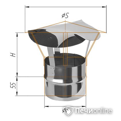 Дымоход Феррум Зонт нержавеющий 0.5 d-115 по воде в Чернушке